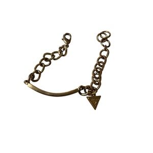 Guess Gold Tone ID Bar Curb Link Bracelet Triangle Logo Charm Adjustable Clasp